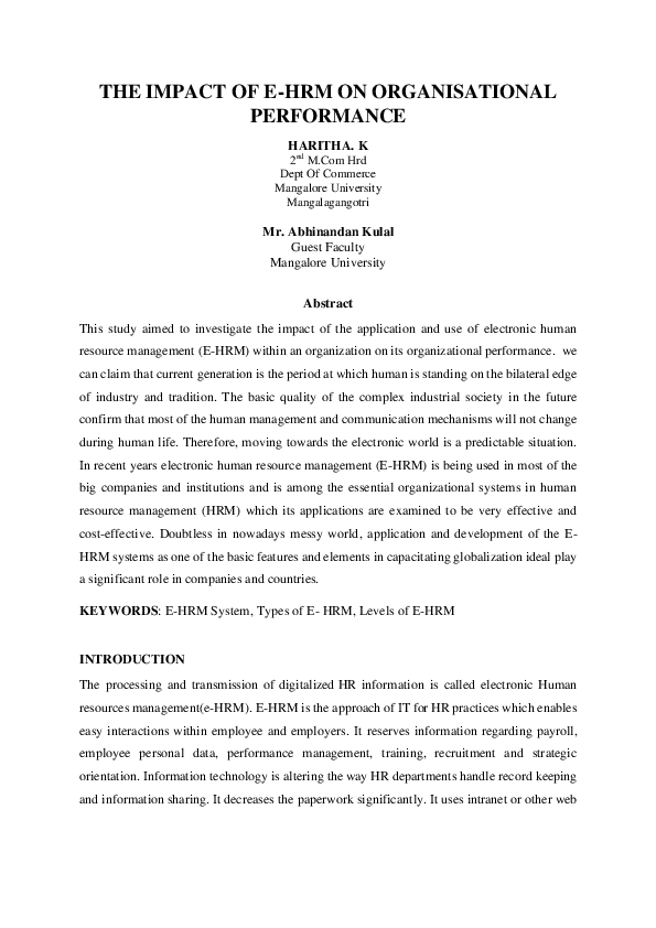 (PDF) The Impact of E-HRM On Organisational Performance