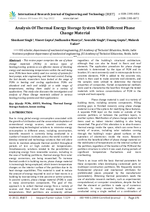 (PDF) Analysis Of Thermal Energy Storage System With Different Phase ...