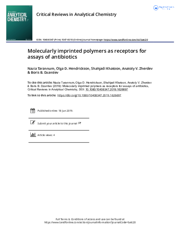 (PDF) Molecularly imprinted polymers as receptors for assays of antibiotics