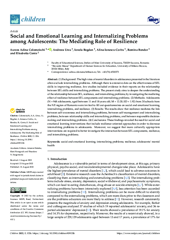 (PDF) Social and Emotional Learning and Internalizing Problems among ...