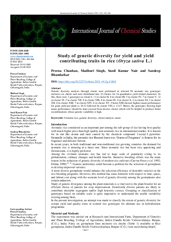 (PDF) Study of genetic diversity for yield and yield contributing ...
