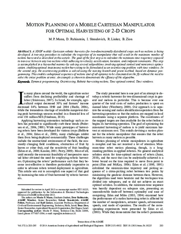 (PDF) Motion Planning of a Mobile Cartesian Manipulator for Optimal ...