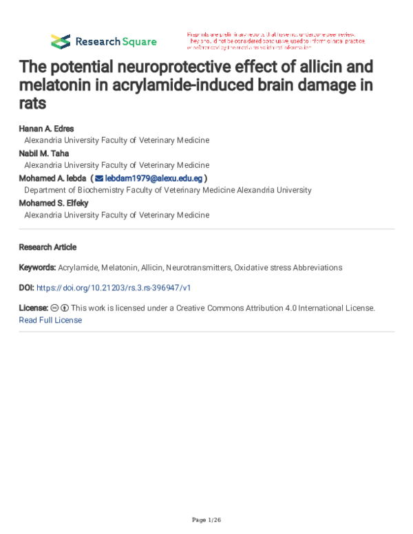 (PDF) The potential neuroprotective effect of allicin and melatonin in ...