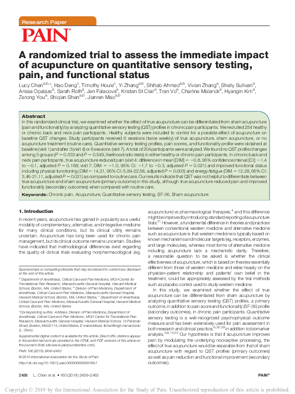 (PDF) A randomized trial to assess the immediate impact of acupuncture ...