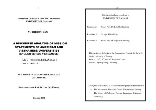 (PDF) A discourse analysis of mission statements of American and ...