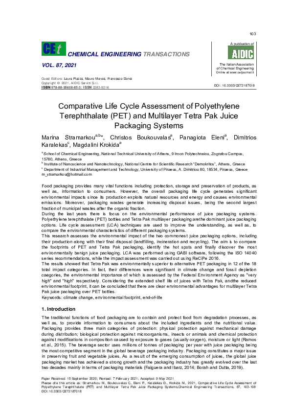 (PDF) Comparative Life Cycle Assessment of Polyethylene Terephthalate ...