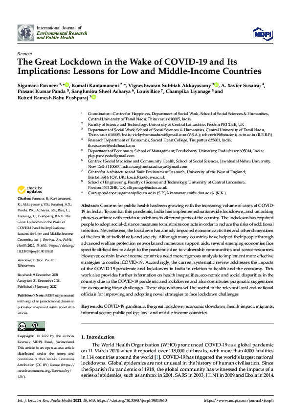 (PDF) The Great Lockdown in the Wake of COVID-19 and Its Implications ...