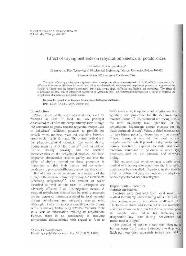 (PDF) Effect of drying methods on rehydration kinetics of potato slices