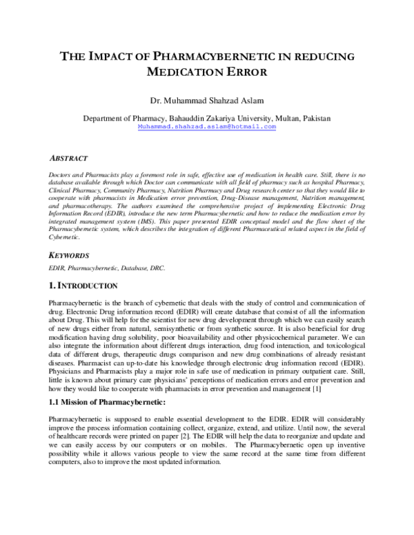 (PDF) The Impact of Pharmacybernetic in Reducing Medication Error
