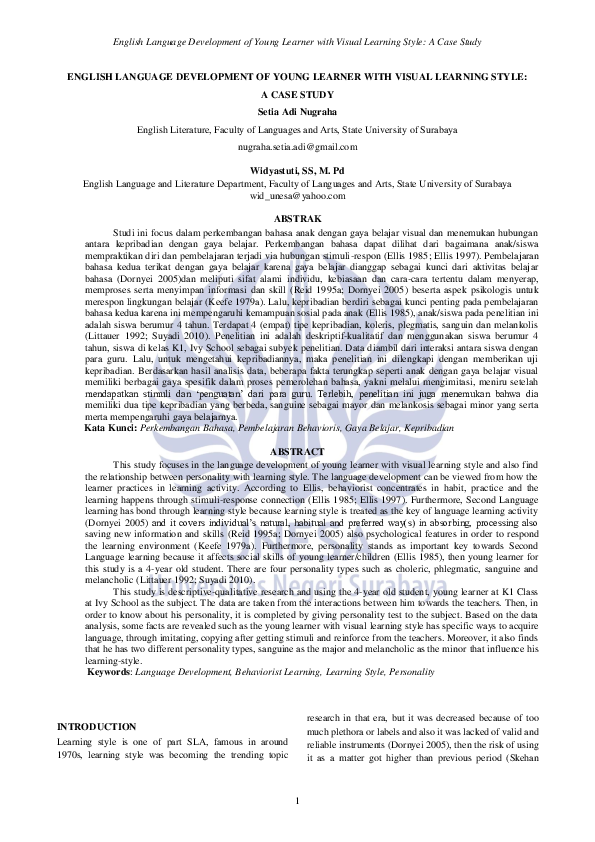 (PDF) English Language Development of Young Learner with Visual