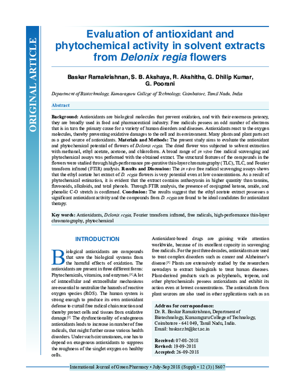 (PDF) Evaluation of antioxidant and phytochemical activity in solvent ...