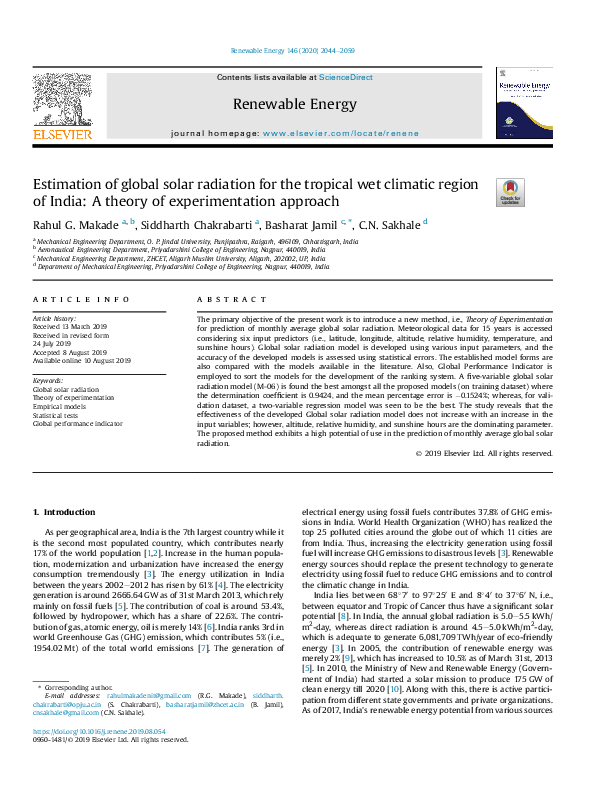 (PDF) Estimation of global solar radiation for the tropical wet ...