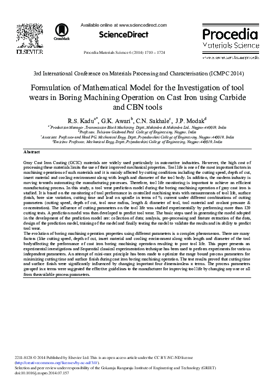 (PDF) Formulation of Mathematical Model for the Investigation of Tool ...