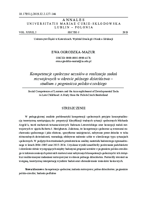 (PDF) Kompetencje społeczne uczniów a realizacja zadań rozwojowych w