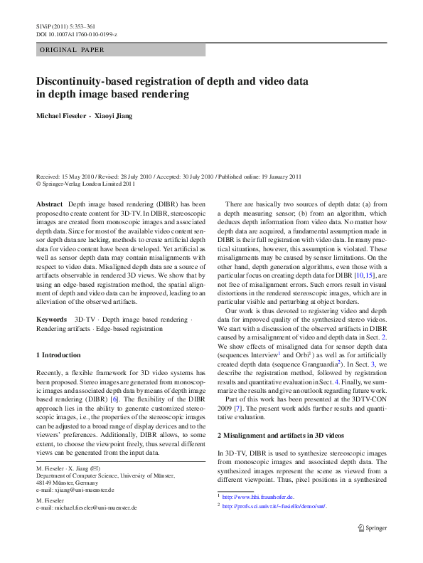 (PDF) Discontinuity-based registration of depth and video data in depth ...