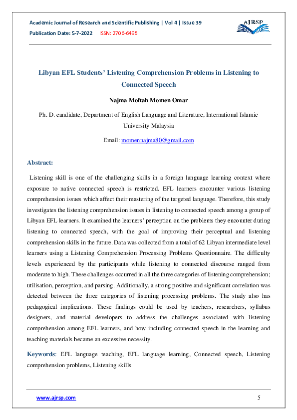 (PDF) Libyan EFL Students’ Listening Comprehension Problems in ...