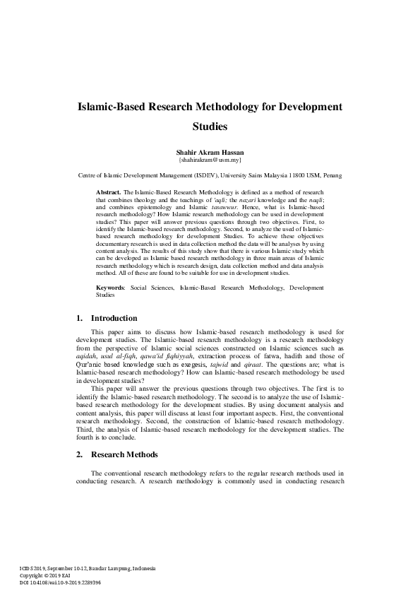 (PDF) Islamic-Based Research Methodology for Development Studies