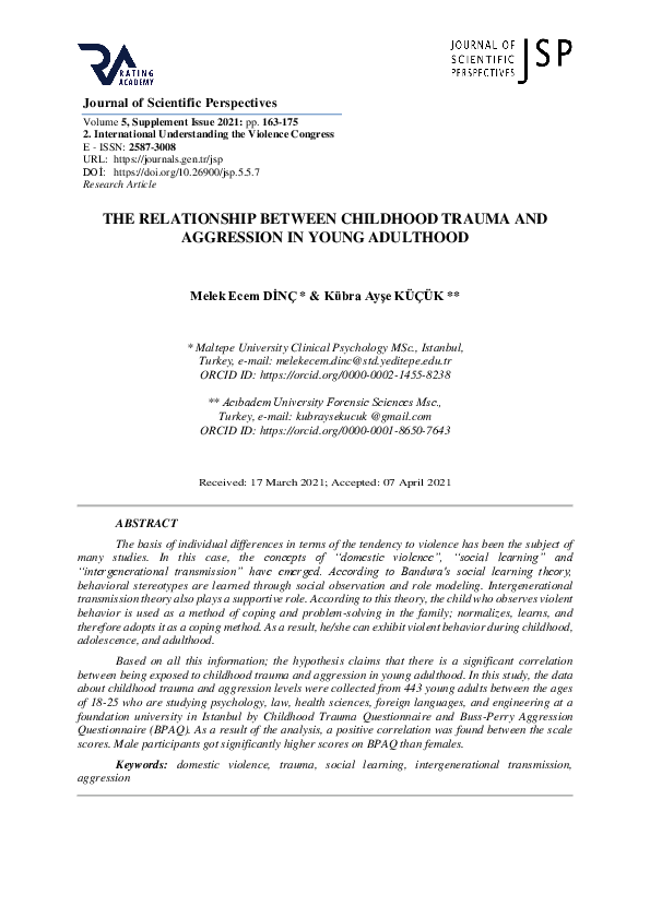 (PDF) The Relationship Between Childhood Trauma and Aggression in Young ...