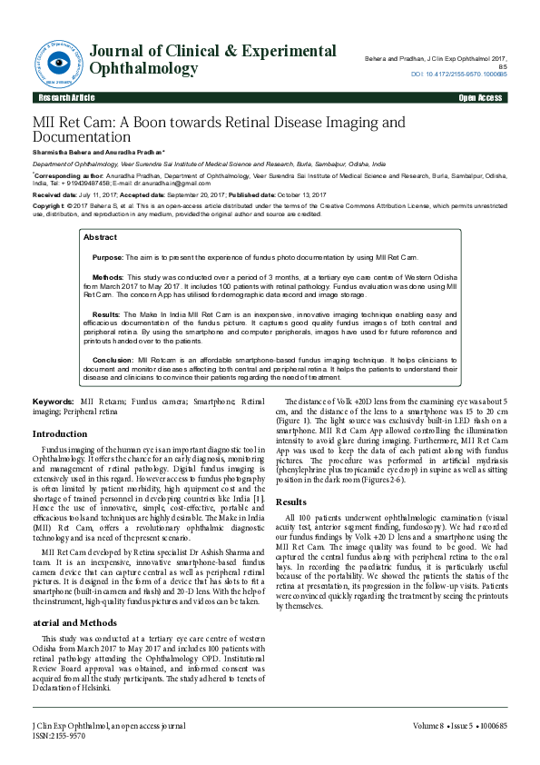 (PDF) MII Ret Cam: A Boon towards Retinal Disease Imaging andDocumentation