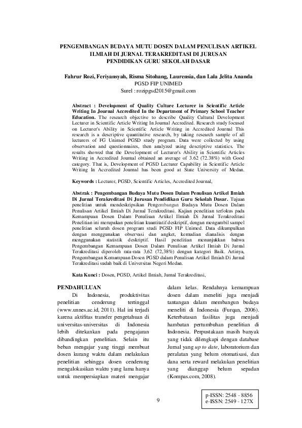 (PDF) Pengembangan Budaya Mutu Dosen Dalam Penulisan Artikel Ilmiah DI ...