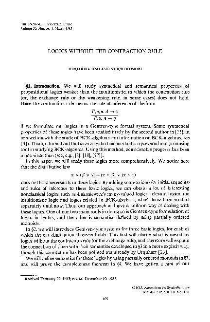 (PDF) Logics without the contraction rule