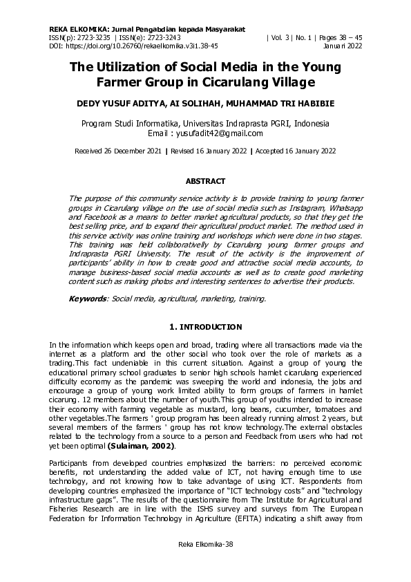 (PDF) The Utilization of Social Media in the Young Farmer Group in ...