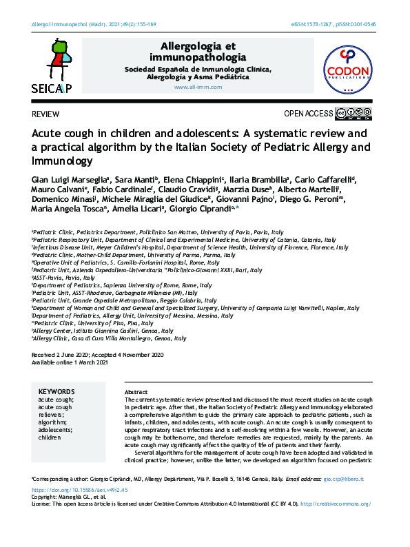 (PDF) Acute cough in children and adolescents: A systematic review and ...