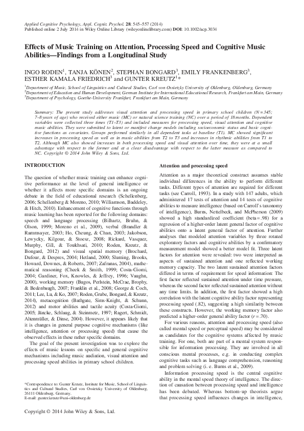 (PDF) Effects of Music Training on Attention, Processing Speed and ...