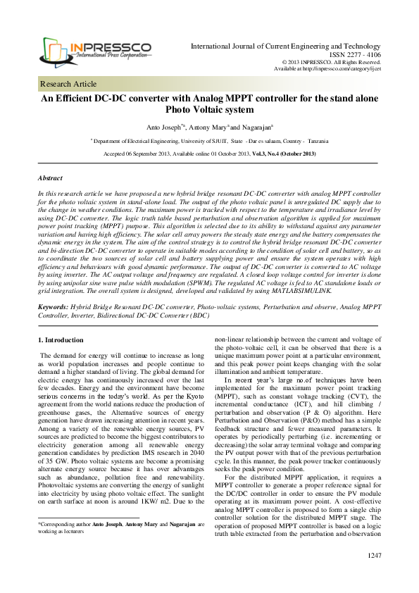 (PDF) An Efficient DC-DC converter with Analog MPPT controller for the ...