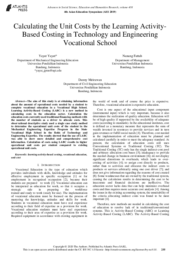 (PDF) Calculating the Unit Costs by the Learning Activity- Based ...