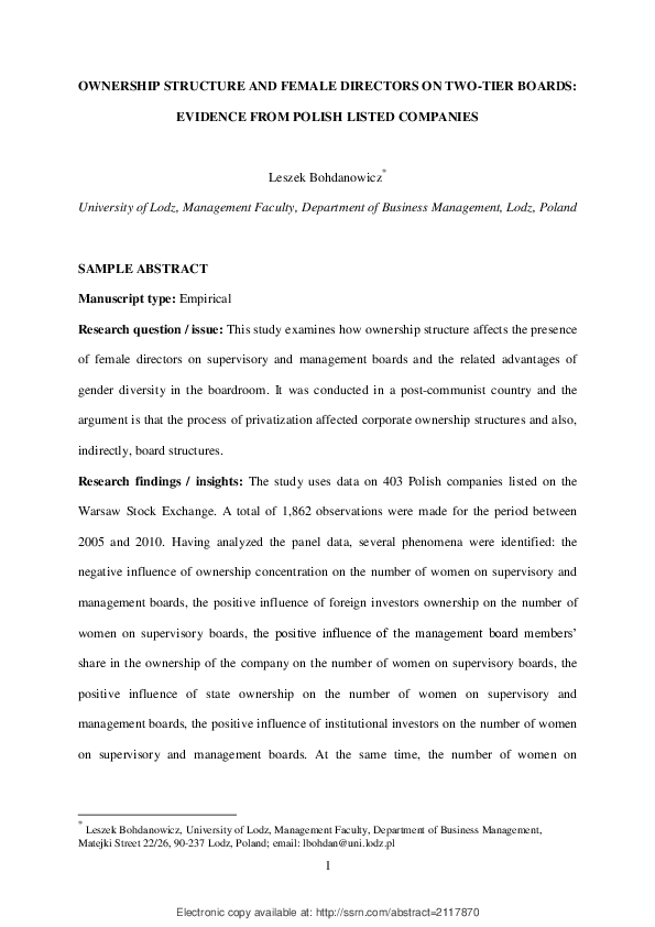 (PDF) Ownership Structure and Female Directors on Two-Tier Boards ...