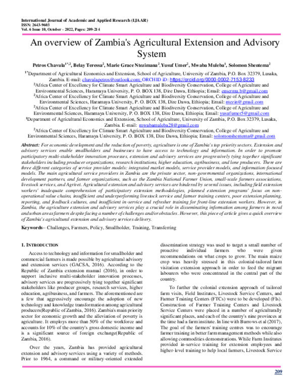 (PDF) An overview of Zambia's Agricultural Extension and Advisory System