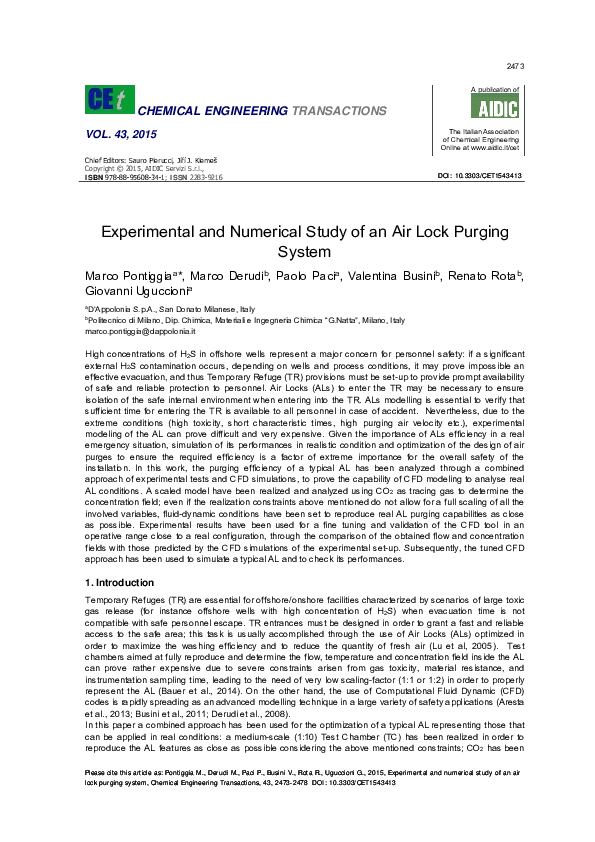 (PDF) Experimental and Numerical Study of an Air Lock Purging System