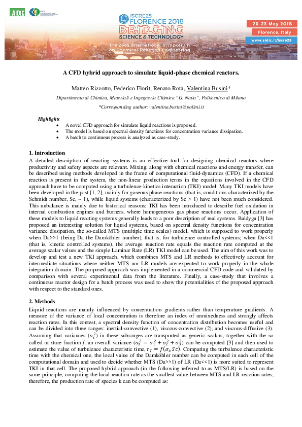 (PDF) A CFD hybrid approach to simulate liquid-phase chemical reactors