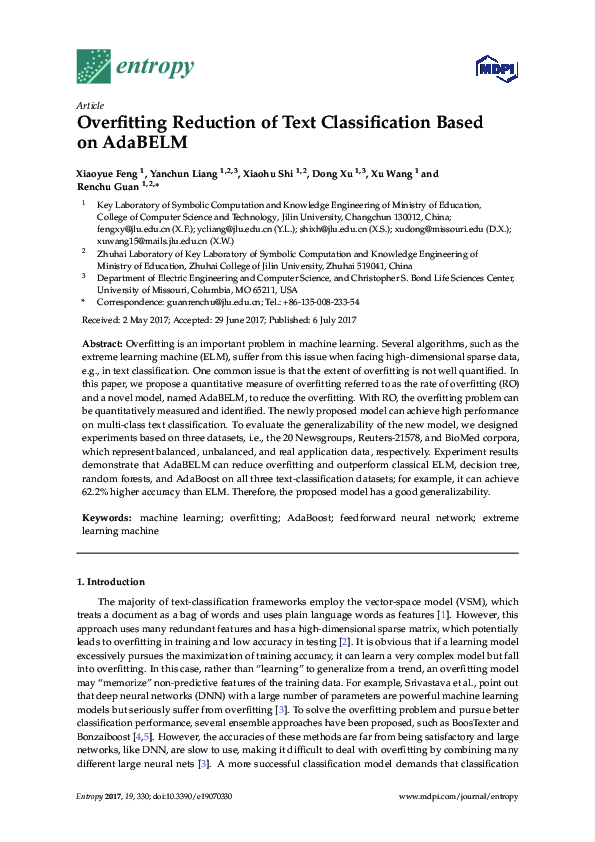 (PDF) Overfitting Reduction of Text Classification Based on AdaBELM