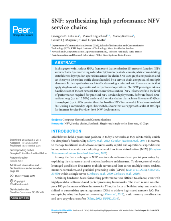 (PDF) SNF: synthesizing high performance NFV service chains