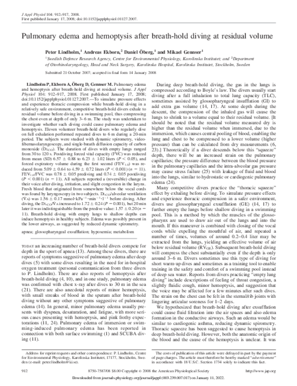 (PDF) Pulmonary Edema and Haemoptysis After BreathHold Diving at