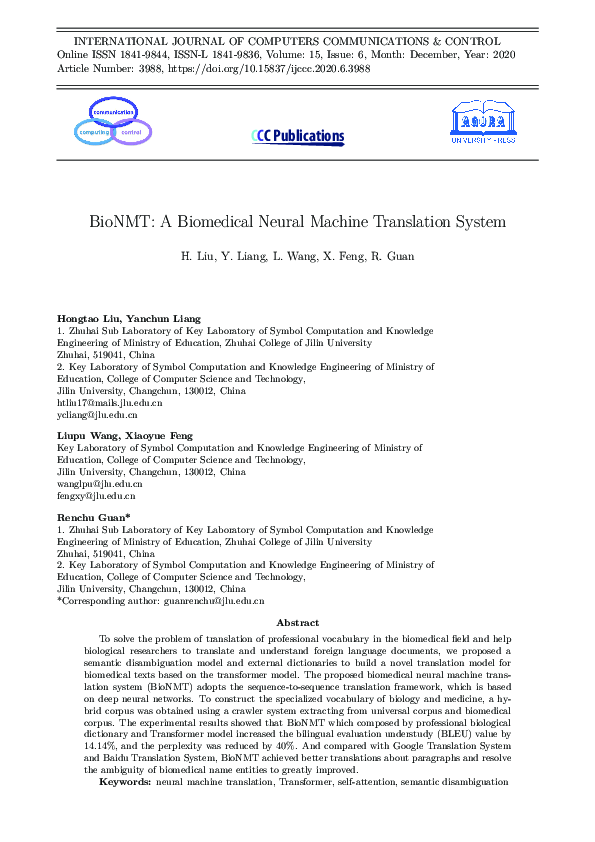 (PDF) BioNMT: A Biomedical Neural Machine Translation System