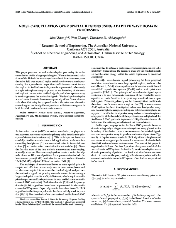 (PDF) Noise cancellation over spatial regions using adaptive wave ...