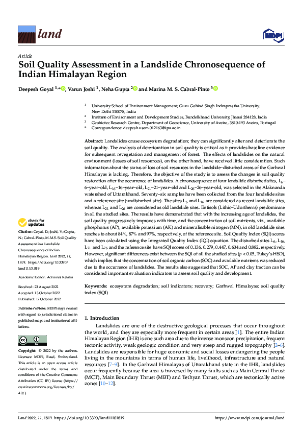 (PDF) Soil Quality Assessment in a Landslide Chronosequence of Indian ...