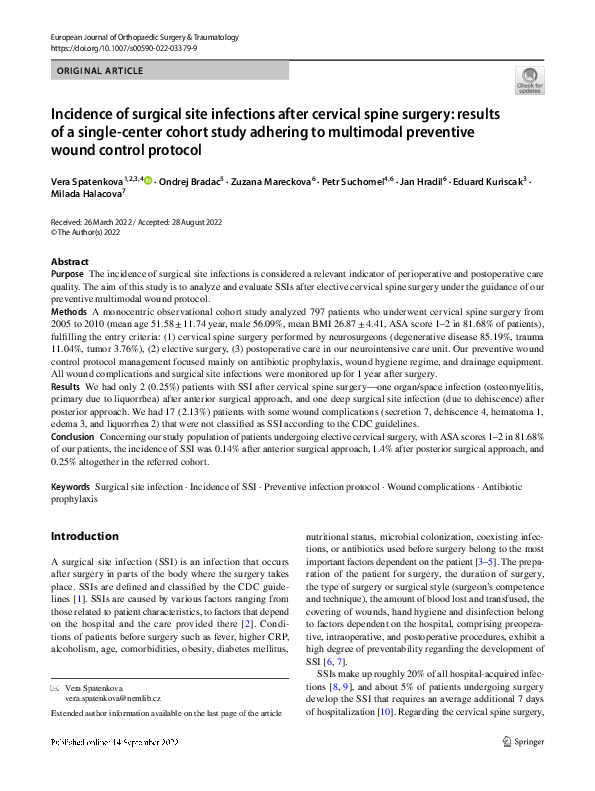 (PDF) Incidence of surgical site infections after cervical spine ...