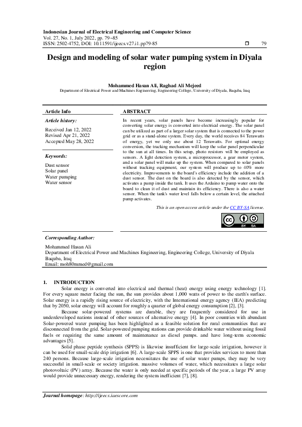 (PDF) Design and modeling of solar water pumping system in Diyala region