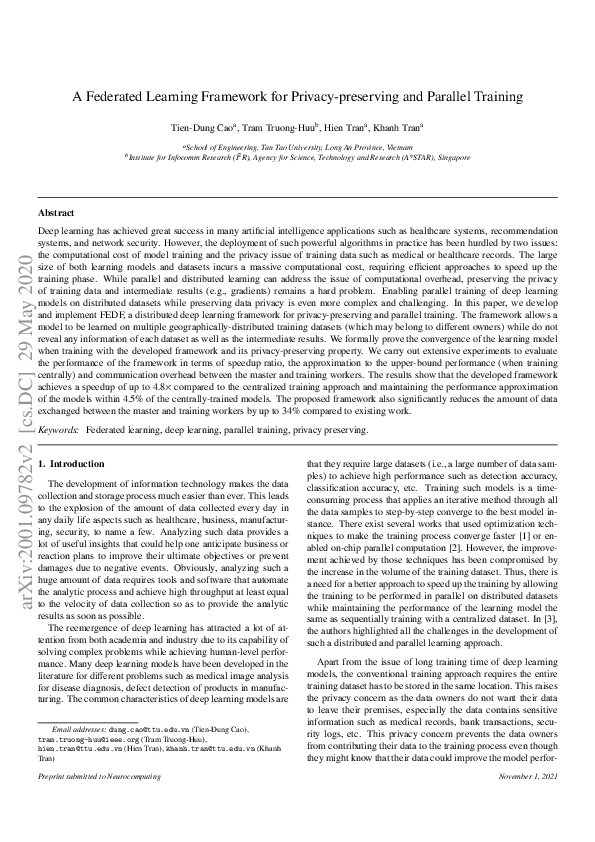 (PDF) A Federated Learning Framework for Privacy-preserving and ...