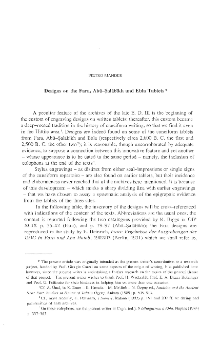 (PDF) Designs on the Fara, Abū-Ṣalābīkh and Ebla Tablets