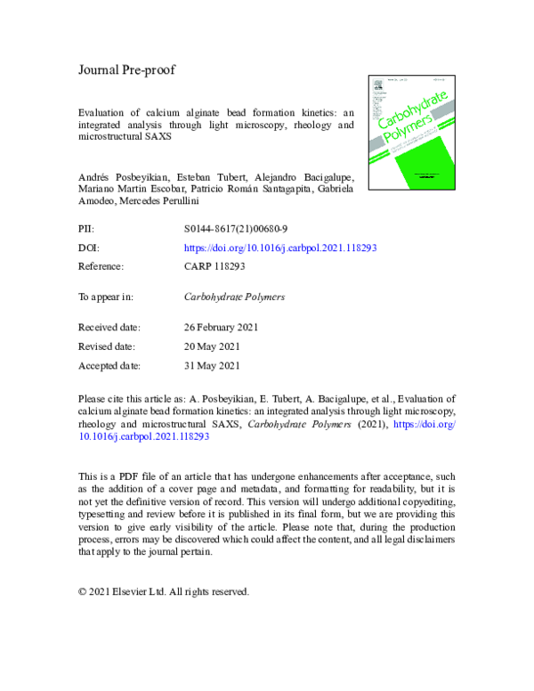 (PDF) Evaluation of calcium alginate bead formation kinetics: An ...