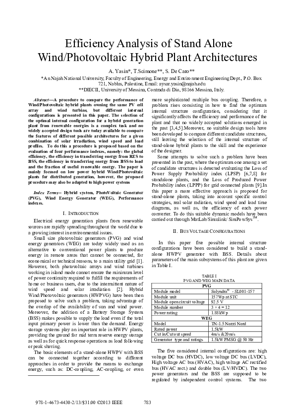(PDF) Efficiency analysis of stand alone Wind/Photovoltaic hybrid plant ...
