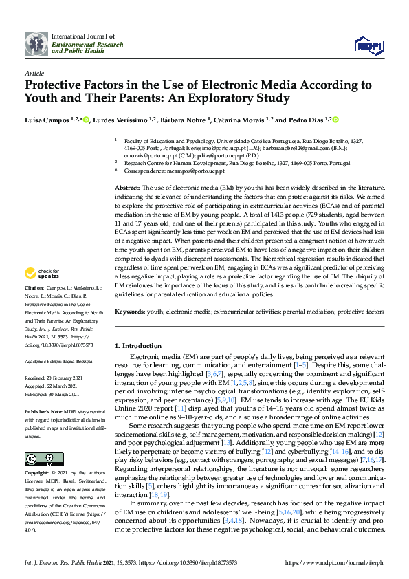 Protective Factors in the Use of Electronic Media According to Youth and Their Parents: An Exploratory Study