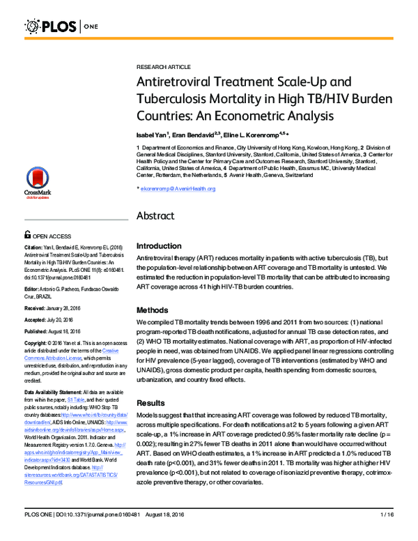 (PDF) Antiretroviral Treatment Scale-Up and Tuberculosis Mortality in ...