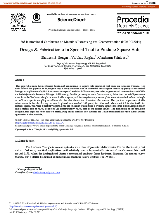 (PDF) Design & Fabrication of a Special Tool to Produce Square Hole