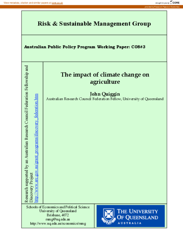 (PDF) The impact of climate change on agriculture